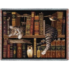 Плед-покрывало гобеленовое "Спящая кошка между книгами"