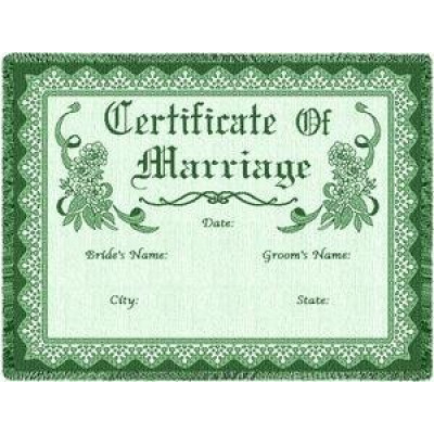 Плед-покрывало гобеленовое "Свидетельство о заключении брака зеленый"