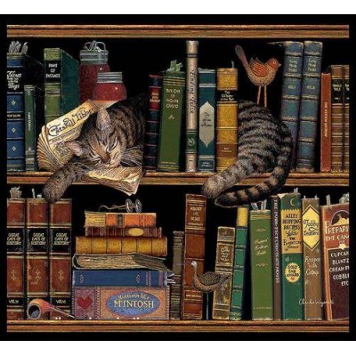 Гобелен Среди книг с деревянным карнизом ( Серия Коты в библиотеке) купон