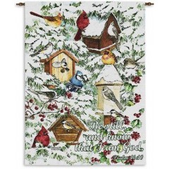 Гобелен "Зимовье птиц" с деревянным карнизом купон