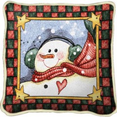 Подушка гобеленовая Танцующий снеговик